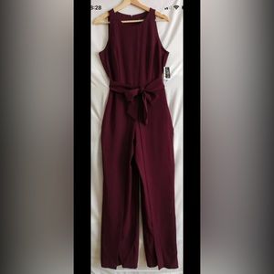 INC International Concept Women's Size 14 Wine Tie Waist Flyaway Leg Jumpsuit...